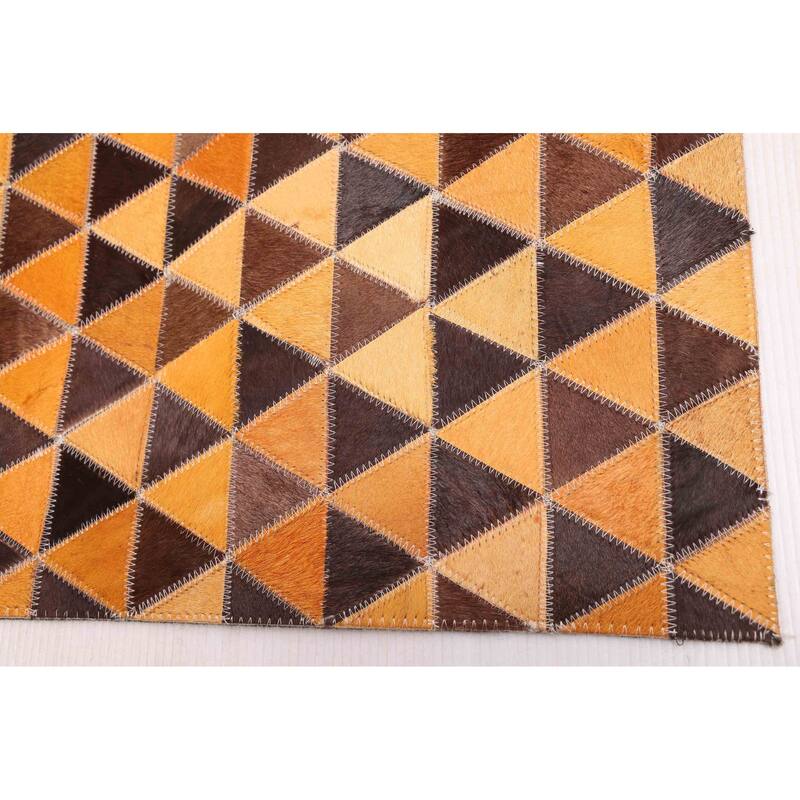 ECARPETGALLERY Handmade Cowhide Patchwork Orange Leather Rug - 5'0 x 7'11