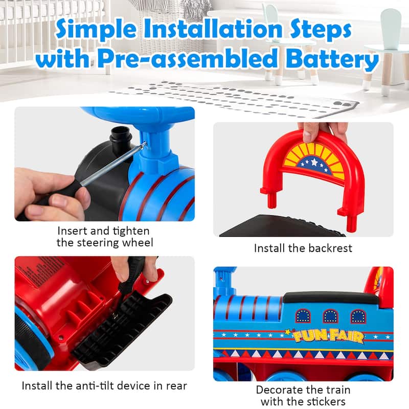 Gymax 6V Electric Kids Ride On Train Motorized Train Toy w/ Track & 6 - See Details