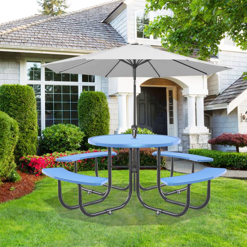 Round Outdoor Steel Picnic Table 46" with umbrella pole