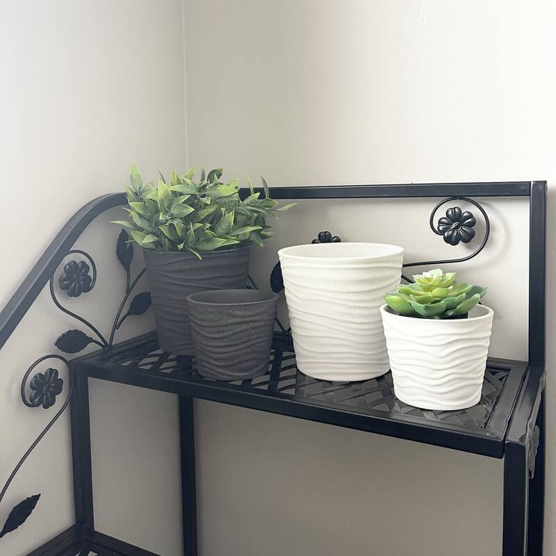 5.5" & 3.9" Dia. Indoor Ceramic Plant Pot Set - Anthracite & White - 4 Piece Set