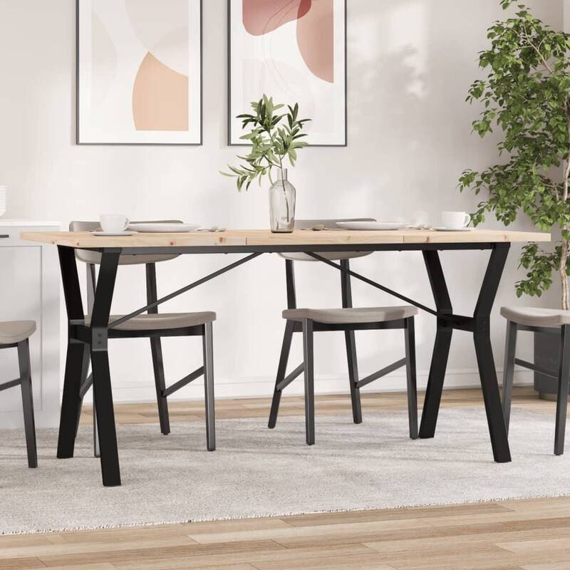 vidaXL Dining Table O-Frame Side Accent Coffee Table Solid Wood Pine and Steel - Brown form4
