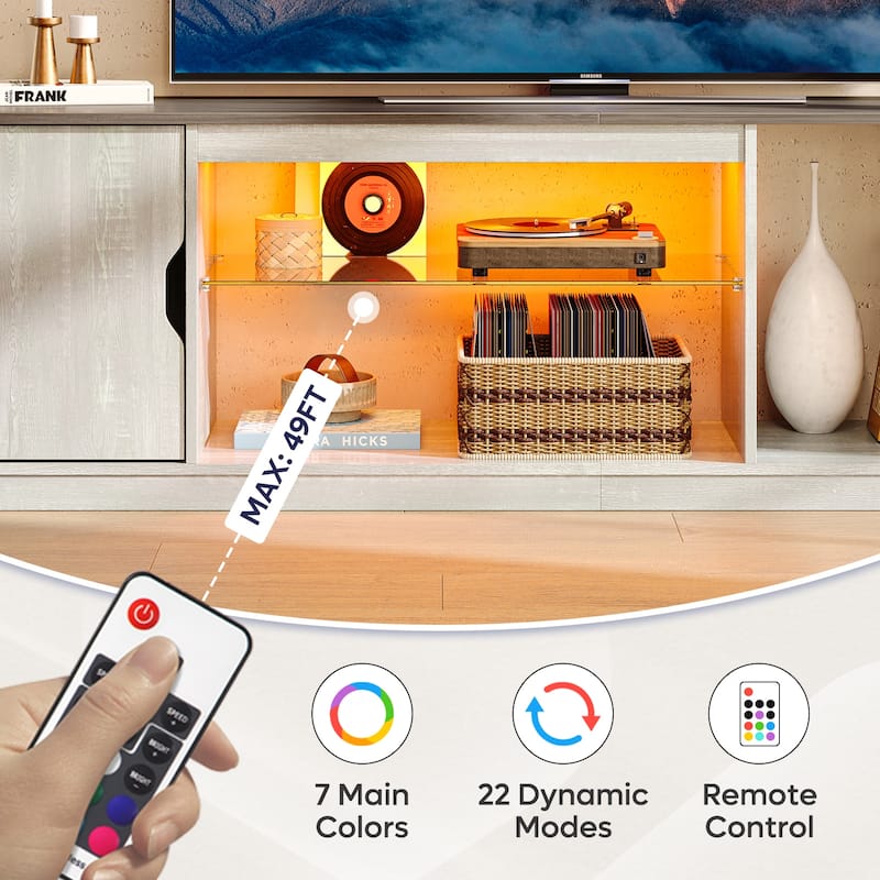 Bestier 70" TV Stand for TV, LED Gaming Entertainment Center with Storage Cabinet and Adjustable Tempered Glass Shelf
