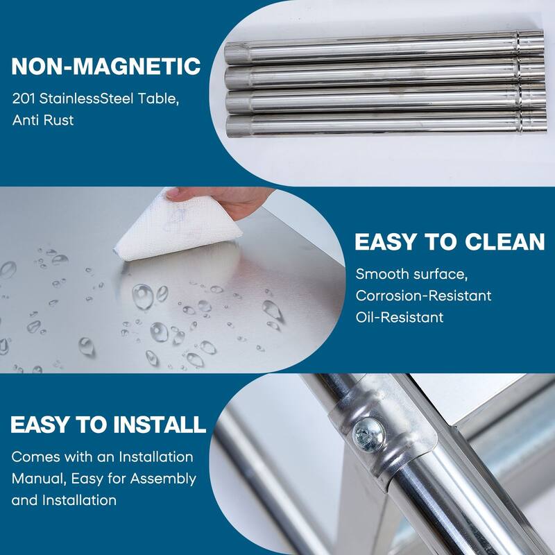 60 x 24in Stainless Steel Kitchen Prep Table Work Benches with Under Shelf