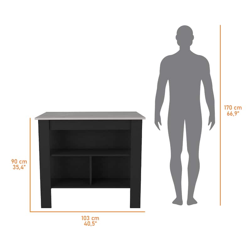 Brooklyn Kitchen Island, Three Concealed Shelves