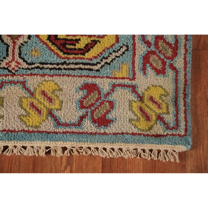 Light Blue Geometric Kazak Indian Runner Rug Handmade Wool Carpet - 2'6"x 9'11"
