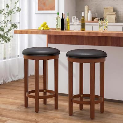 2 PCS Upholstered Bar Stools Counter Height Bar Chairs w/ Wooden Frame