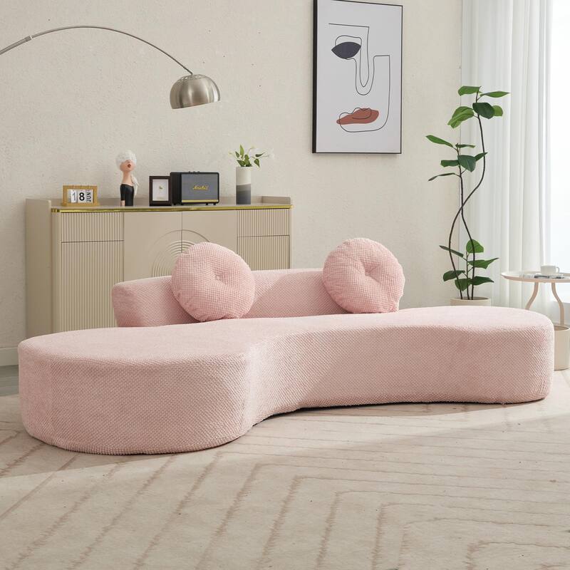 105.5" Curved Sofa, Modern Living Room Upholstered Sofa with 2 Throw Pillows, Leisure Cloud Couch for Apartment, Office