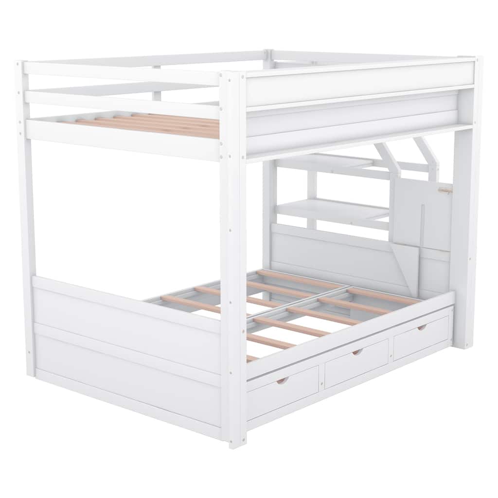 Full Size Convertible Bunk Bed with Storage Staircase, Daybed Conversion, and 3 Drawers for Efficient Bedroom Organization