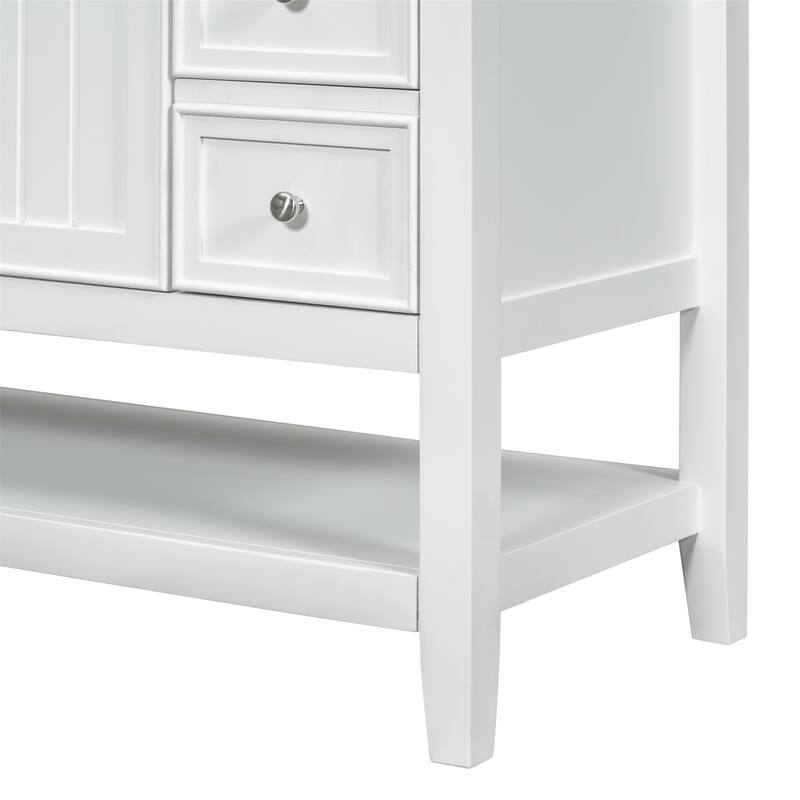 36" Bathroom Vanity w/ Ceramic Sink, 1 Cabinet, 3 Drawers - Solid Wood