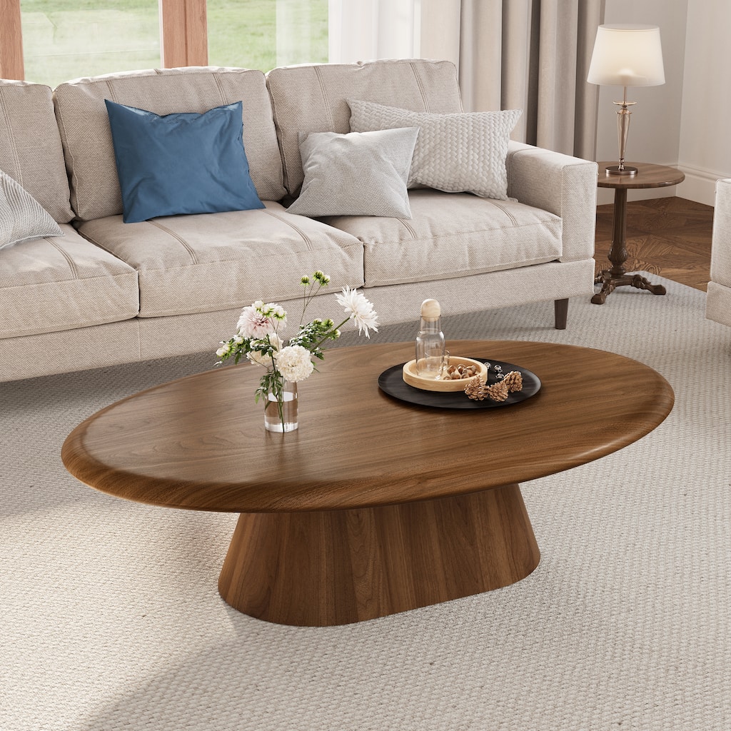 51.1" Mid-Century Modern Oval Coffee Table - Solid Wood Veneer, Living Room Center Table