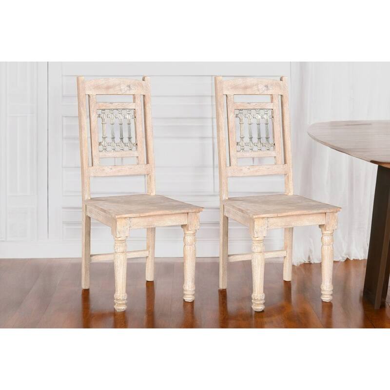 HomeRoots Set of Two White Wood Slat Back Dining Side Chairs - 18' X '42' X '18 - Set of 2 - 18' X '42' X '18