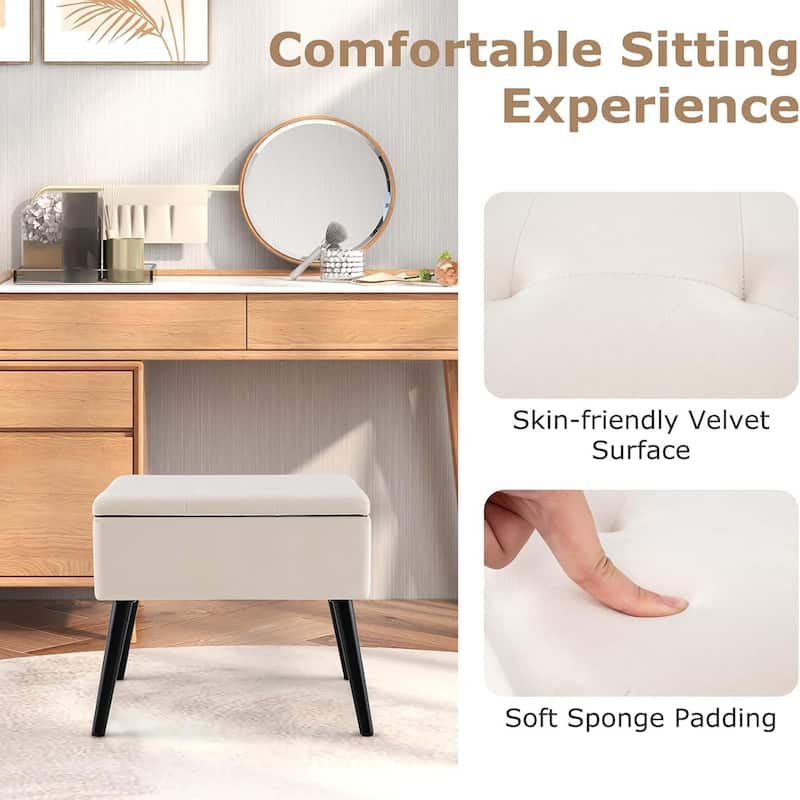 1/2PCS Vanity Stool Chair w/Storage Velvet Ottoman Foot Rest Stool