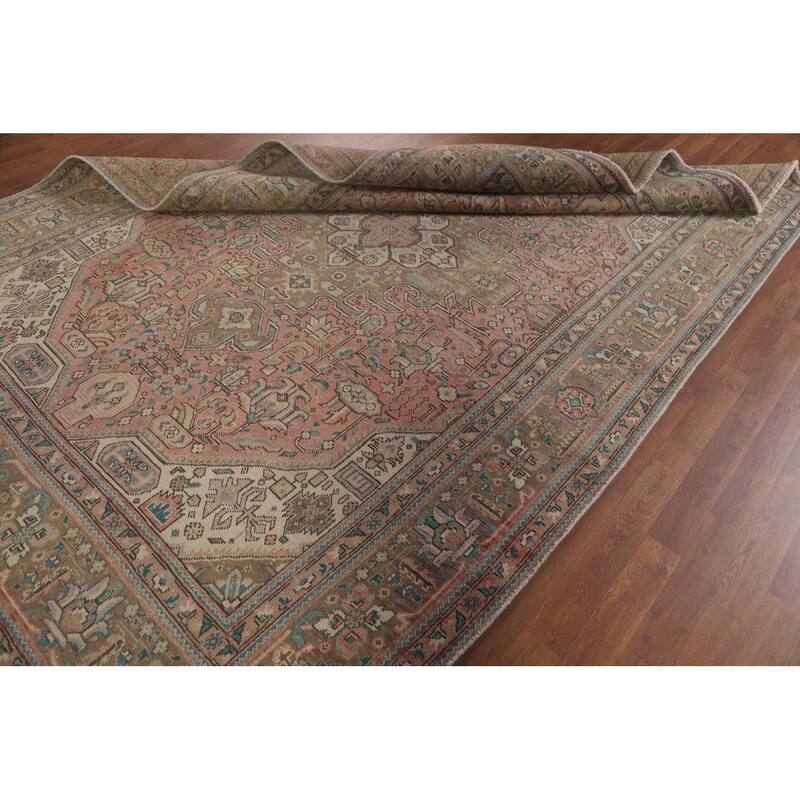 Hand Knotted Oriental 100% Wool Carpet Traditional Medallion Pink Tabriz Area Rug - 9' 9'' X 6' 8''