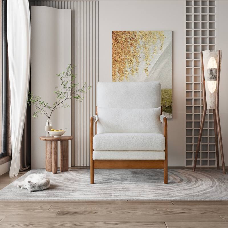 Modern Teddy Fabric Accent Chair, Wood Frame Armchair for Living Room