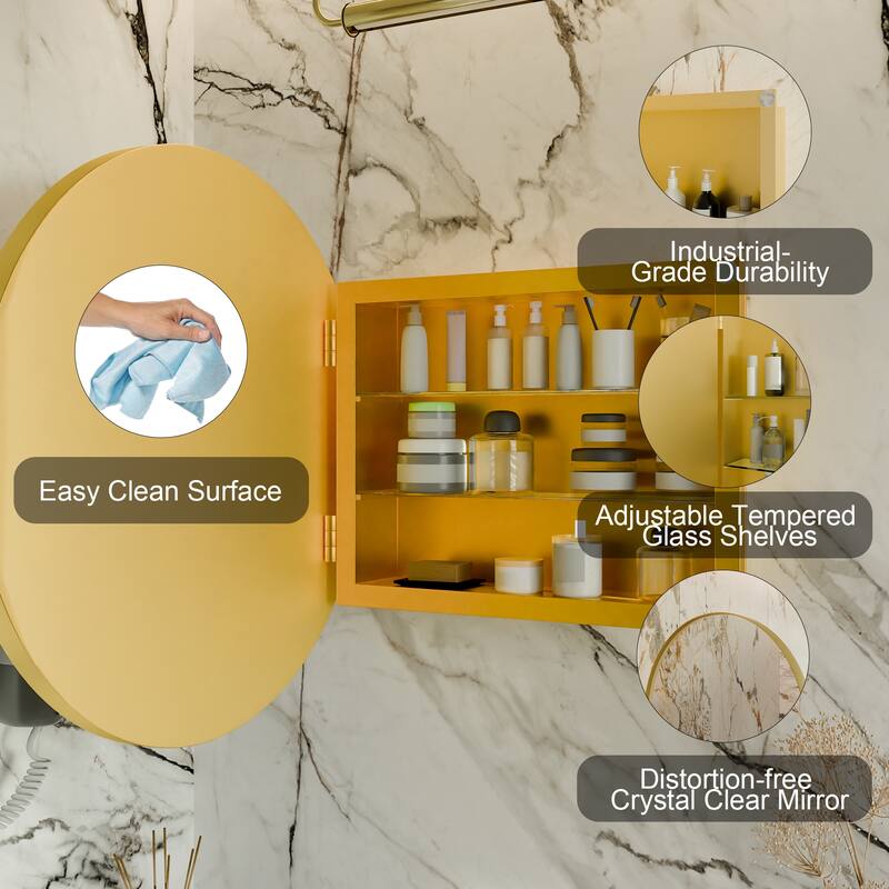 23.6 Inch Surface Mount Round Medicine Cabinet with Mirror and Adjustable Shelves Black Wall Mirror with Storage for Bathroom