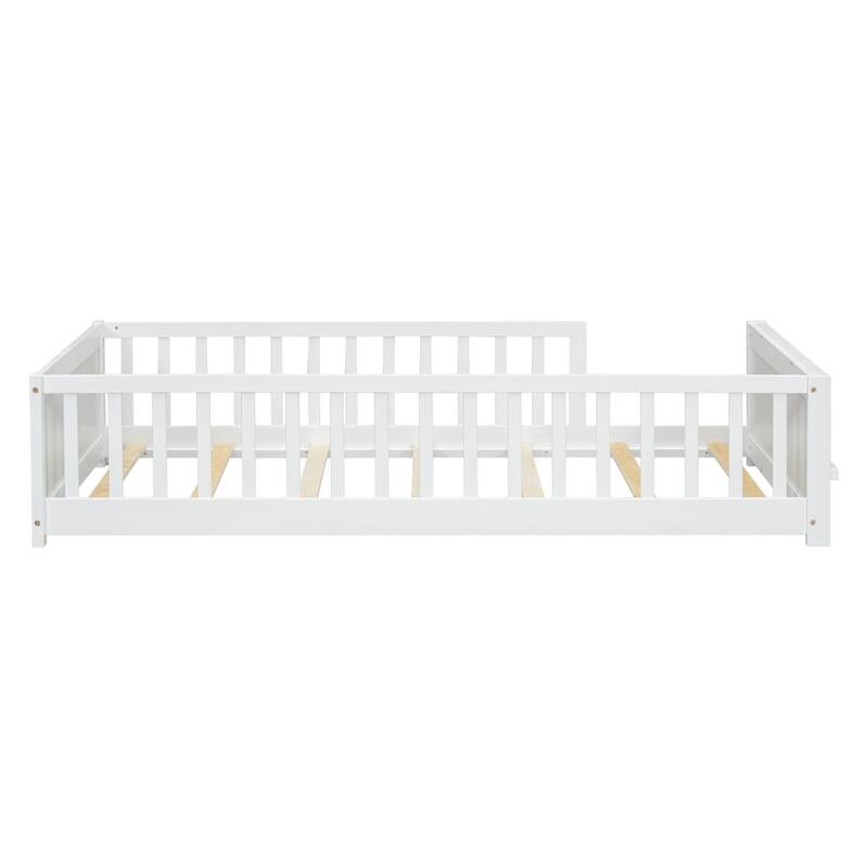 Twin Size Floor Platform Bed with Built-in Book Storage Rack