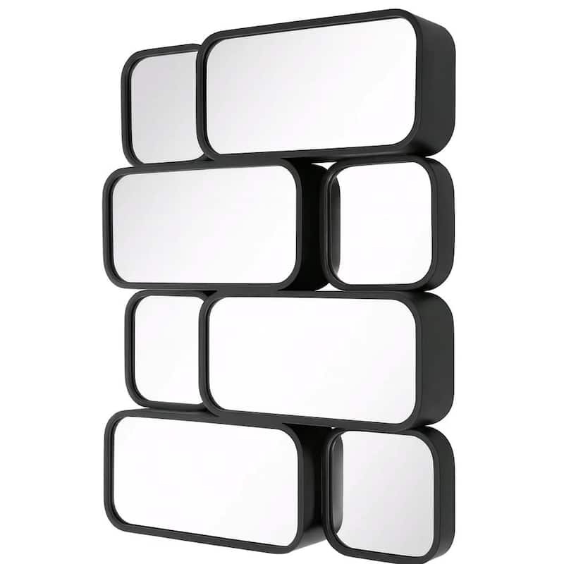 Mosaic Wall Mirror 32"x43" Black Multi Panel Modern Funky Flow Design