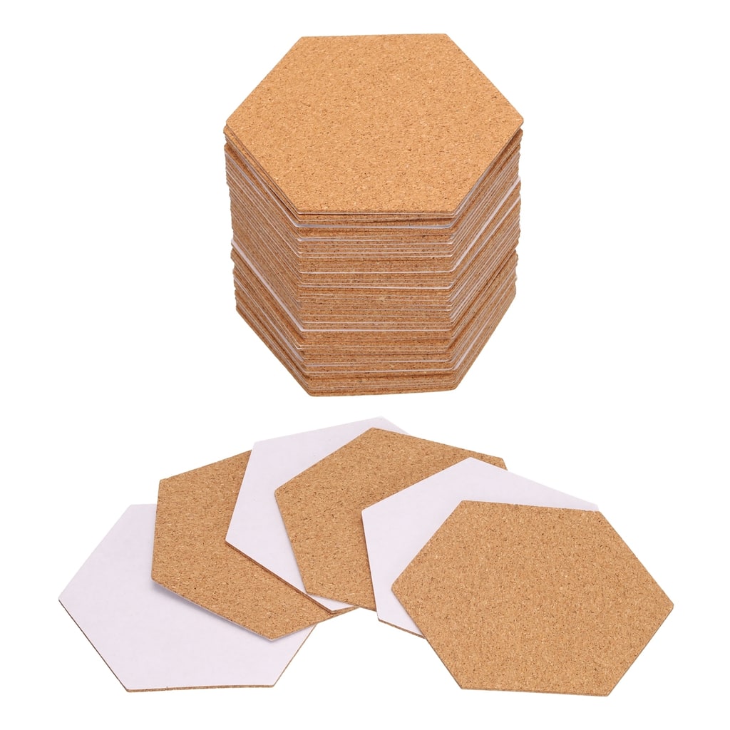 50pcs Self Adhesive Cork Coasters Cork Mats Cork, Hexagon - Wood