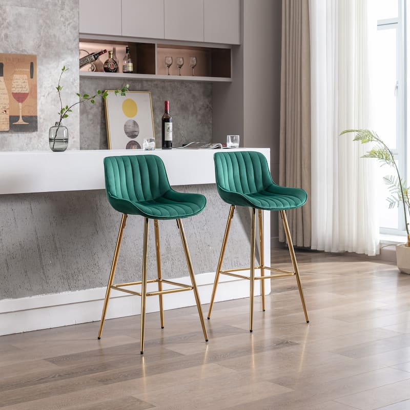 Velvet Swivel Bar Stools Set of 2, Counter Height Bar Chairs with Back, Kitchen Island Stools with Footrest and Metal Legs