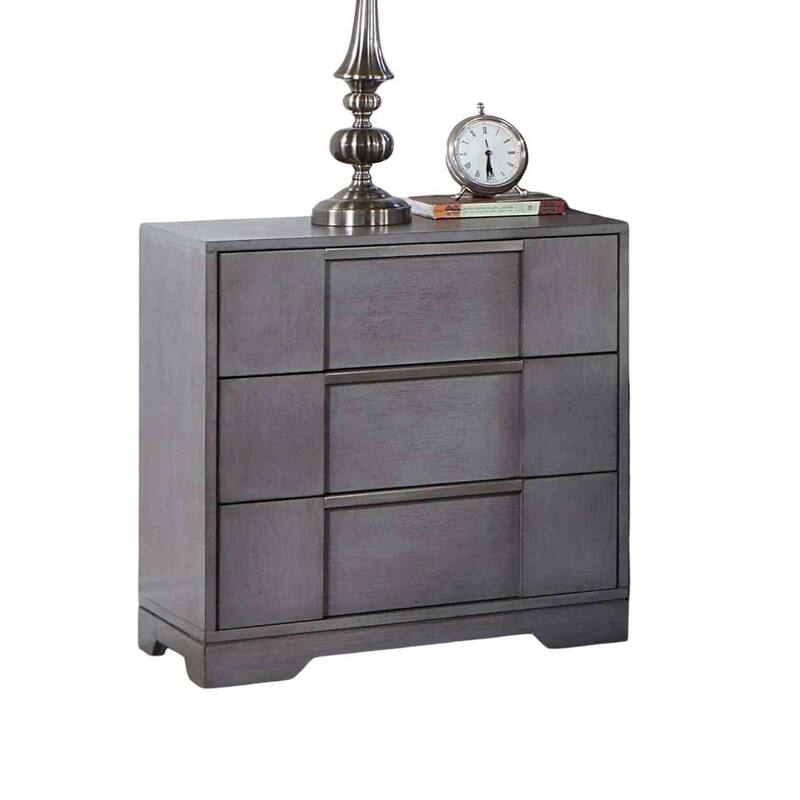Contemporary Nightstand - Gray Finish with Nickel Finger Pulls & Dovetail Drawers