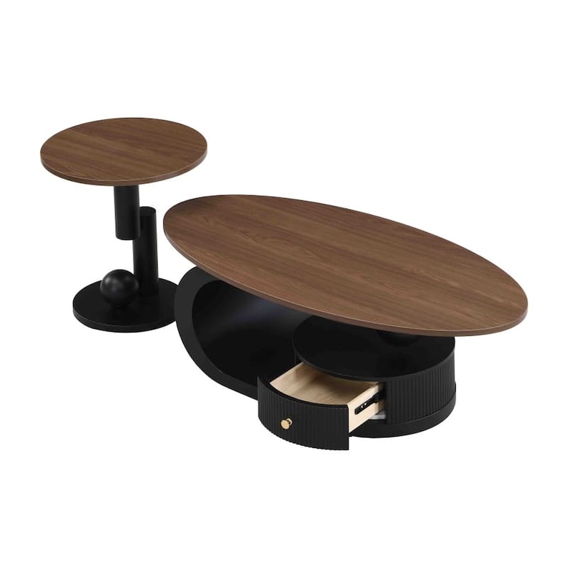 Modern MDF Oval and Round Table Set with Storage for Living Room