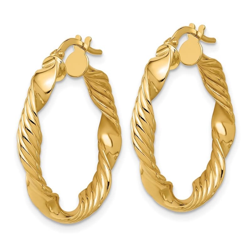 Curata 14k Yellow Gold Polished and Textured Round Hoop Earrings - 26.2x26.17mm