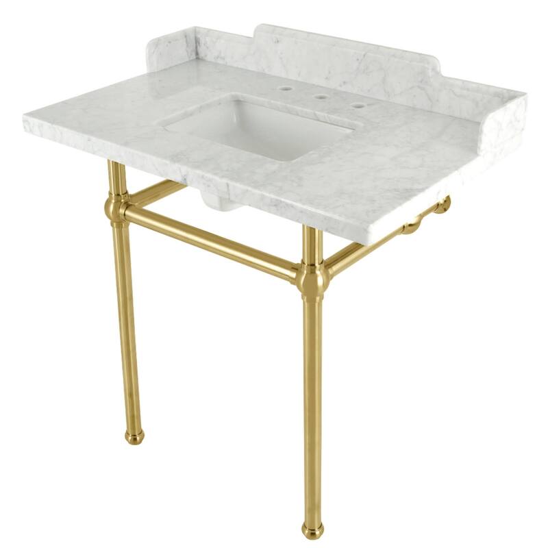 Kingston Brass LMS36MBSQ Pemberton 36" Rectangular Metal Console - Marble White / Brushed Brass