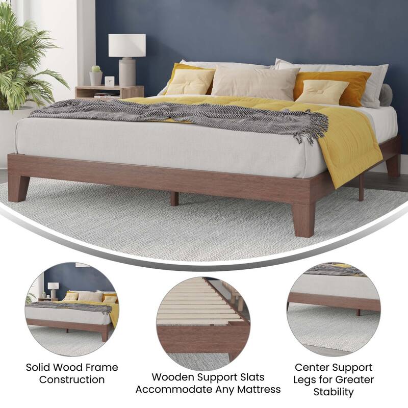 Wood Platform Bed with 14 Wooden Support Slats