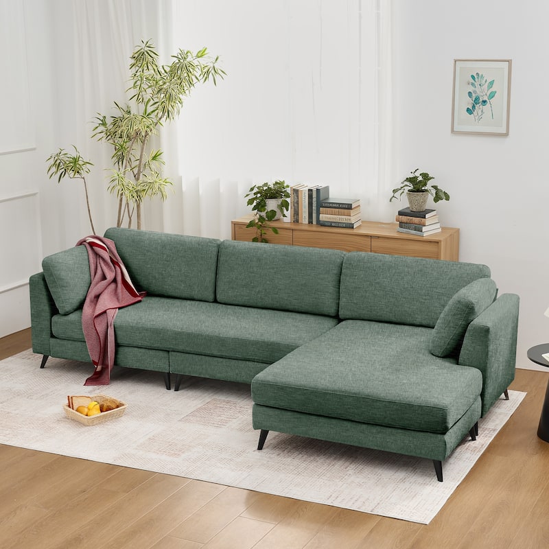 120“ Overised Chenille 3 Seater Sofa with a Removable Ottoman, Modern Upholstered Modular Couch for Living Room