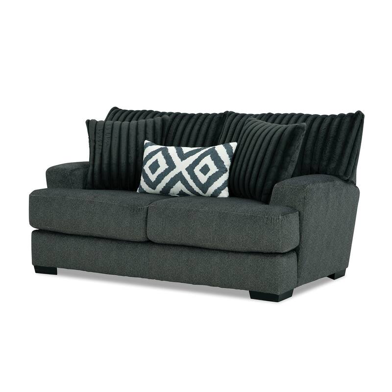 Laila Loveseat, 2 Accent Pillows, 72 Inch Solid Wood, Dark Gray Chenille