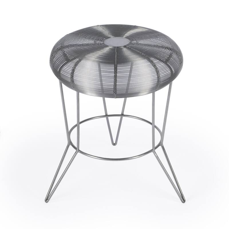 18 Inch Height Rustic Round Iron Side Table with Distressed Finish and 3-Leg Base for Living Room - 18"H x 15"L x 15"W