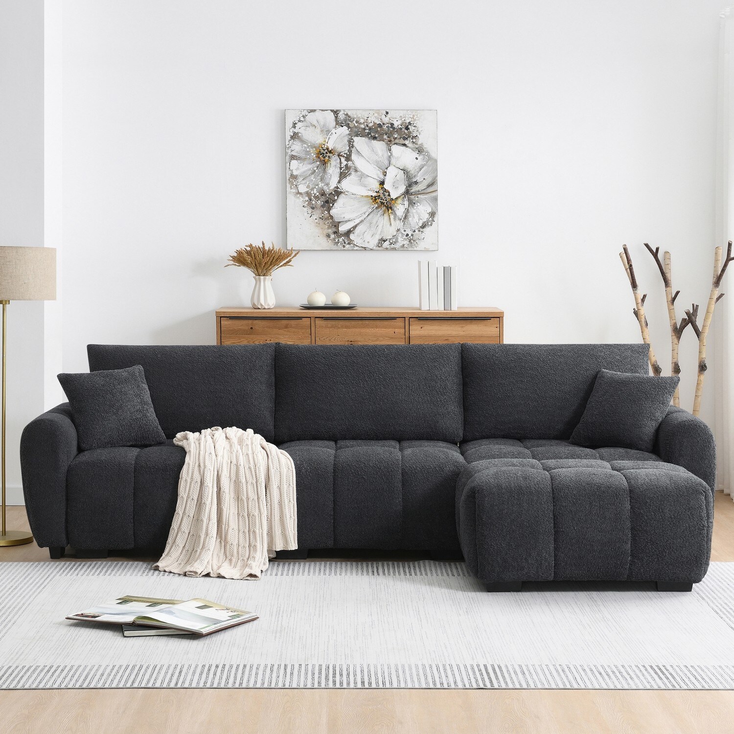 110" L-Shaped Modular Sectional Sofa with Movable Ottoman