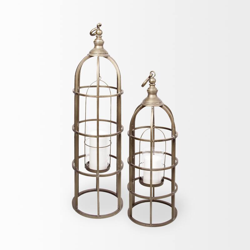Gerson I Large Cage-Style Gold Metal Candle Holder Lantern