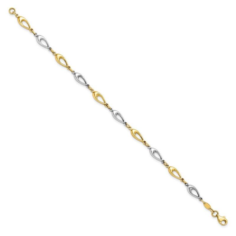 Curata 10k Two Tone Gold Polished Pear shape Bracelet 7.5 Inch