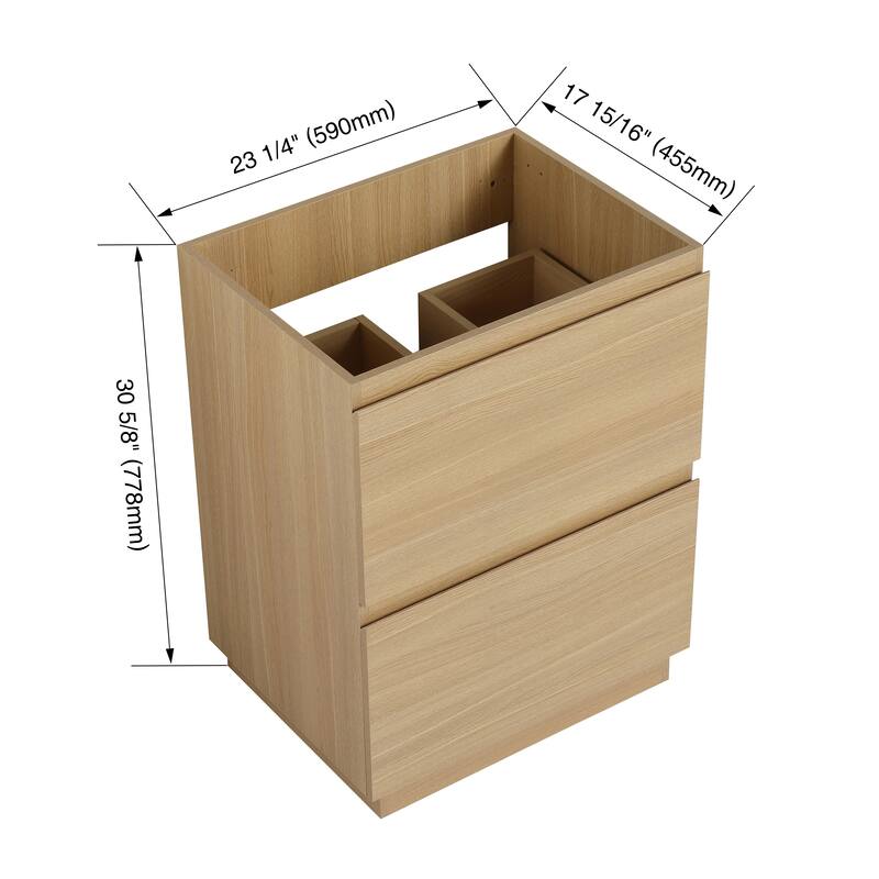 Modern 24" Bathroom Vanity with Double Drawers, Freestanding Cabinet in Oak, Easy Assembly