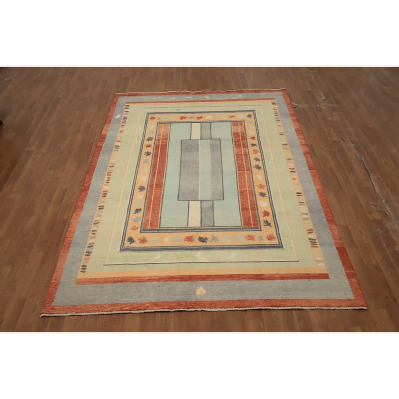 Hand Knotted Oriental 100% Wool Carpet Modern Geometric Multi-Colored Gabbeh Area Rug - 8' 10'' X 6' 0''