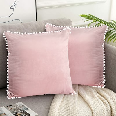 Adeco Set of 2 Decorative Throw Pillow Covers with Pom Poms