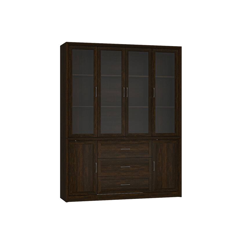79.6" Tall Glass Display Cabinet, 6-Tier Bookshelf with Drawers Bookcae Panrty