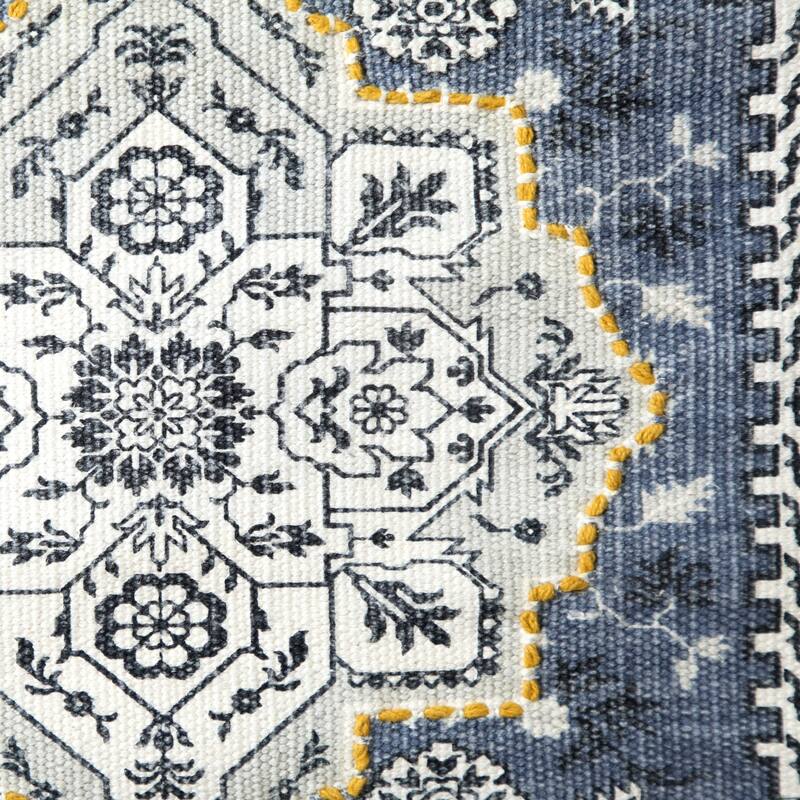Sevita Blue and White Floral Woven Wall Hanging with Macrame Fringe - 25.5" x 49"