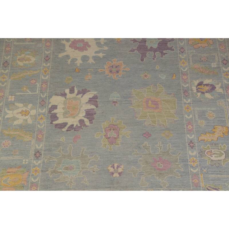 Hand Knotted Oriental 100% Wool Carpet Transitional All-Over Navy Blue & Blues Oushak Area Rug - 9' 11'' X 8' 2''