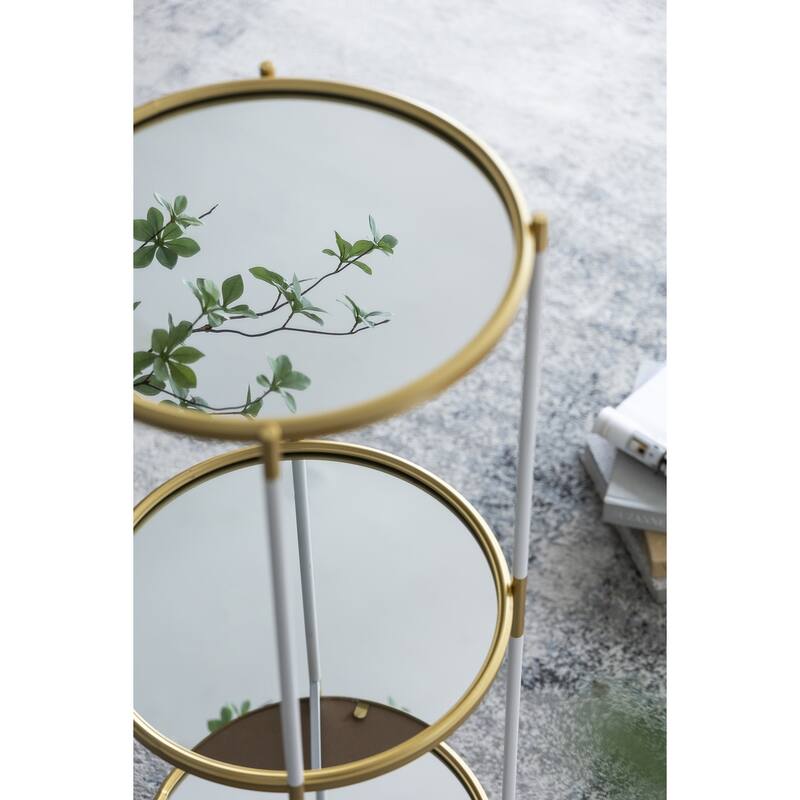 3 Tier Glass Shelf with Metal Frame White and Gold Modern Display Stand