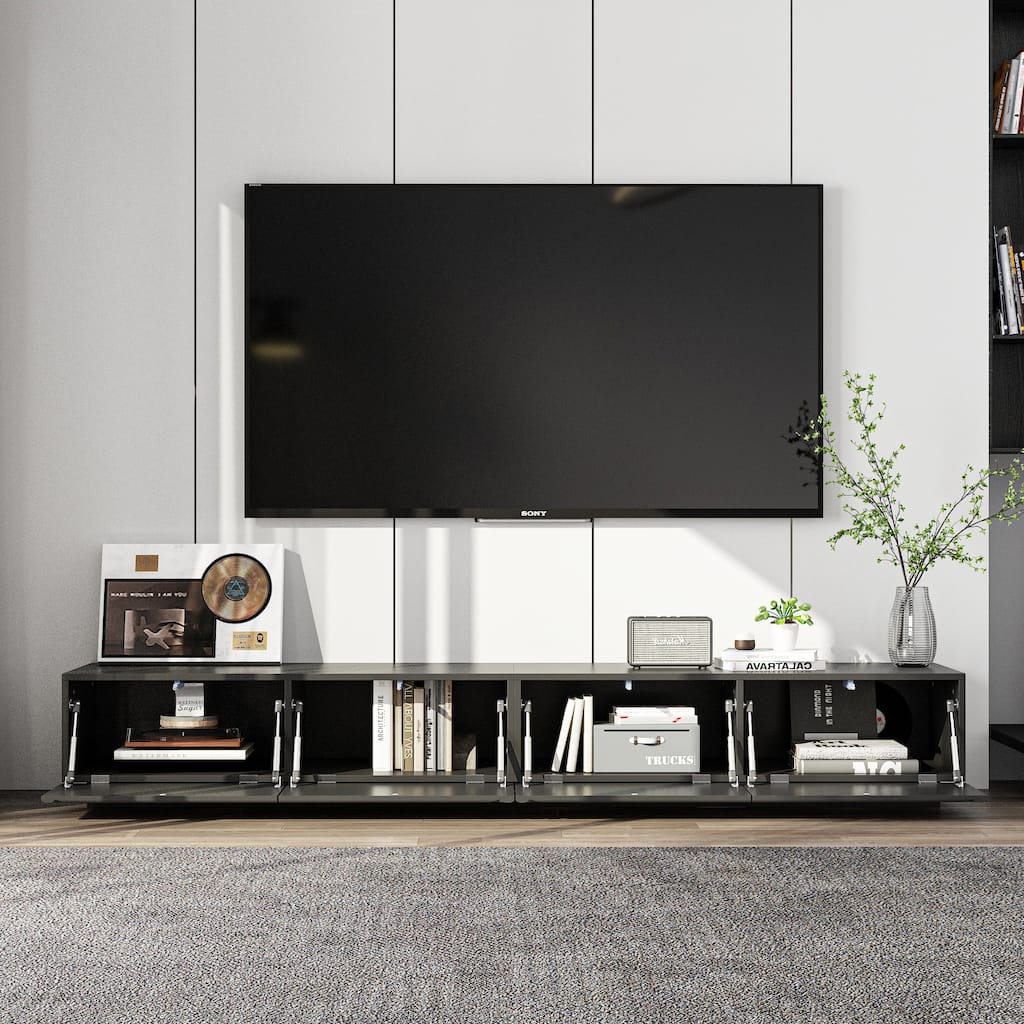 Modern Black TV Stand for 85 Inch TV, Floating Entertainment Center with Drop Down Doors Media Console