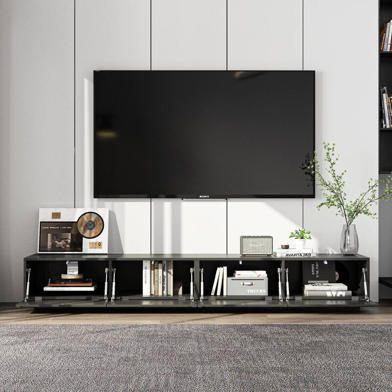 Modern Black TV Stand for 85 Inch TV, Floating Entertainment Center with Drop Down Doors Media Console
