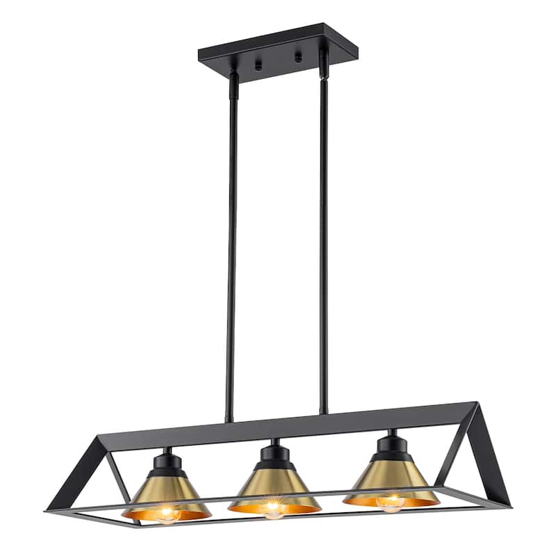 3-Light Industrial Linear Kitchen Island Pendant Light Cone Shades - Dia.25.59-in