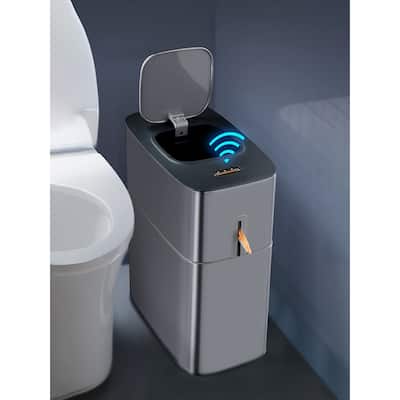 Touchless Bathroom Trash Can, 4 Gallon Narrow Metal Automatic Privacy ...