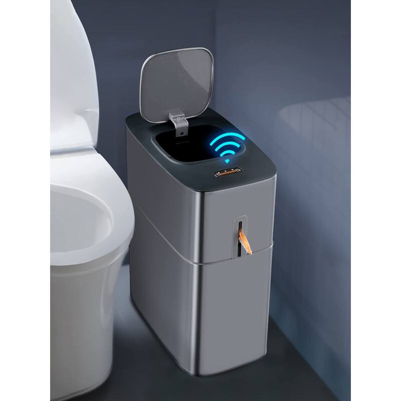 Touchless Bathroom Trash Can, 4 Gallon Narrow Metal Automatic Privacy