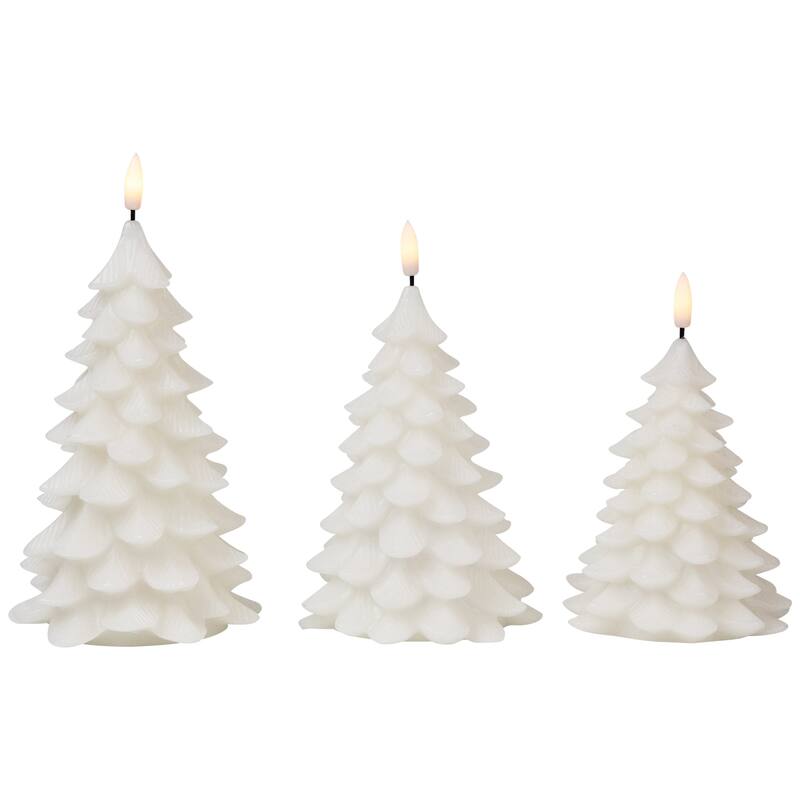 Flickering Flameless LED Christmas Tree Wax Candles - 7.25" - White - Set of 3