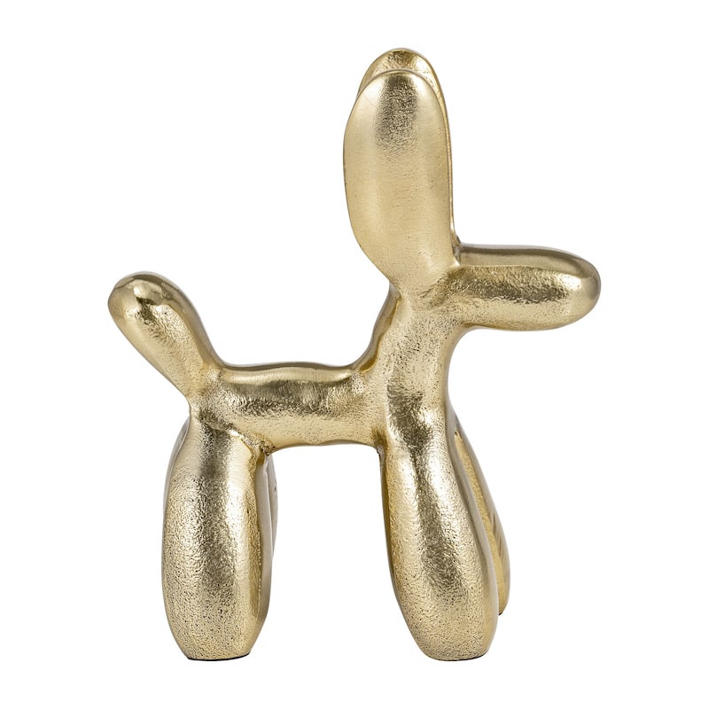 5" Metal Balloon Dog Sculpture Contemporary Modern Metallic Gold Aluminum Balloon Animal Statue for Home or Office - 6.5" x 3.5" x 8" - Gold