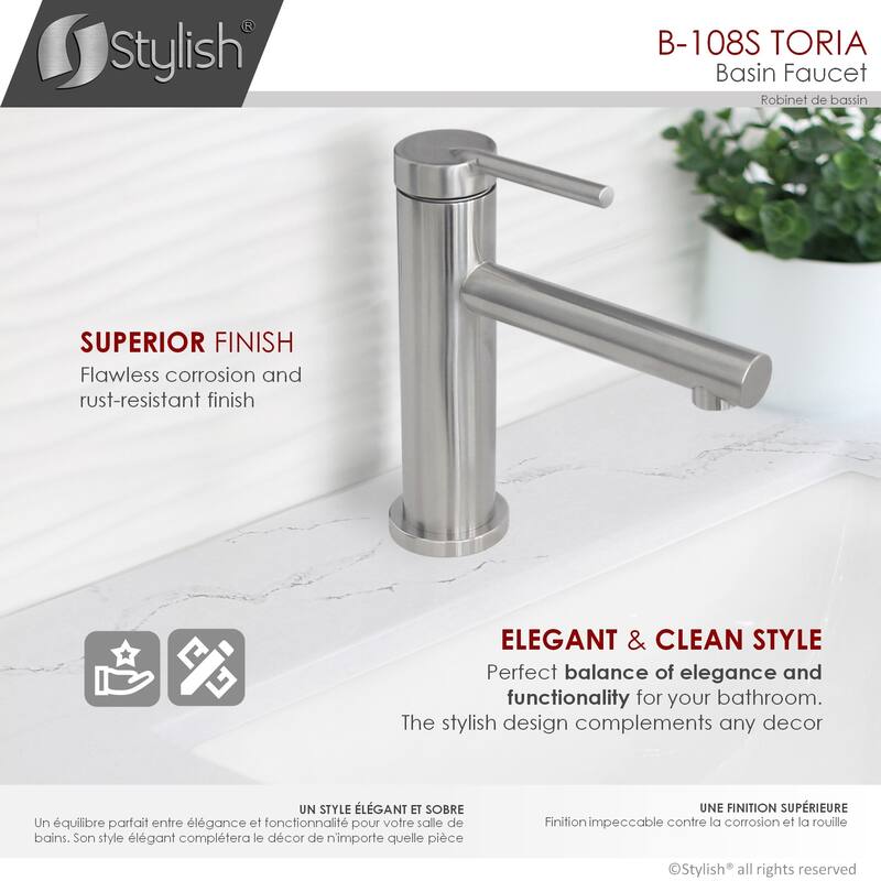 STYLISH Single Handle Modern Bathroom Basin Sink Faucet in Stainless Steel - Faucet Height: 6 3/8" Spout Height: 3 7/8"
