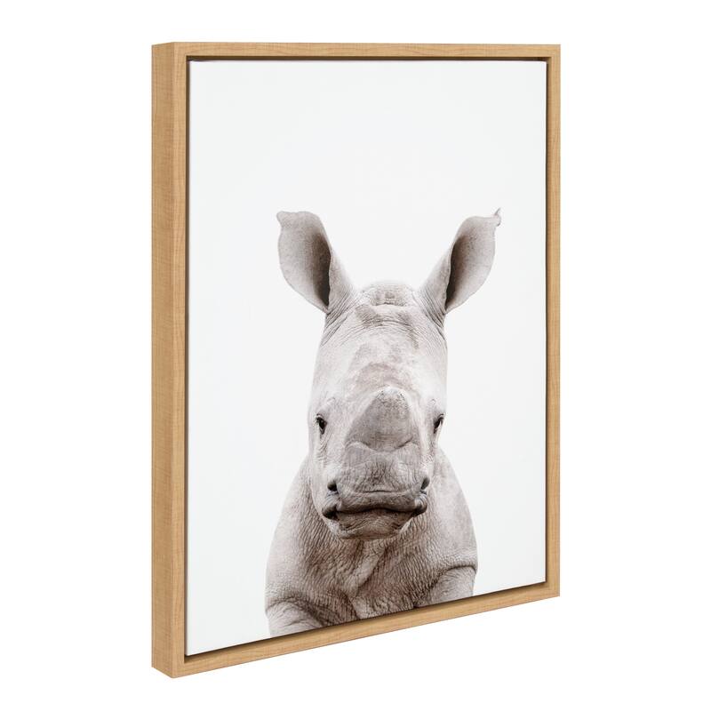 Kate and Laurel Sylvie Animal Studio Baby Rhino Framed Canvas by Amy Peterson Art Studio - 18x24 - Brown